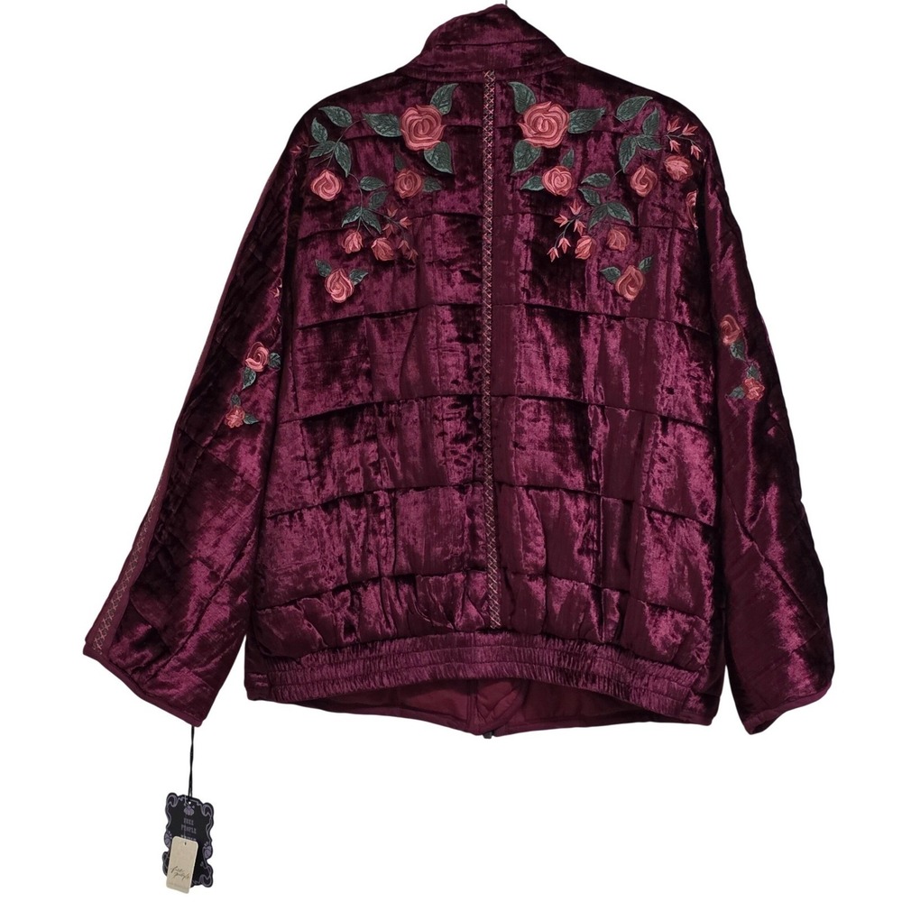 Free People Anna Sui Dolman Quilted Jacket Womens Medium Velvet Embroidered Read - Picture 5 of 9
